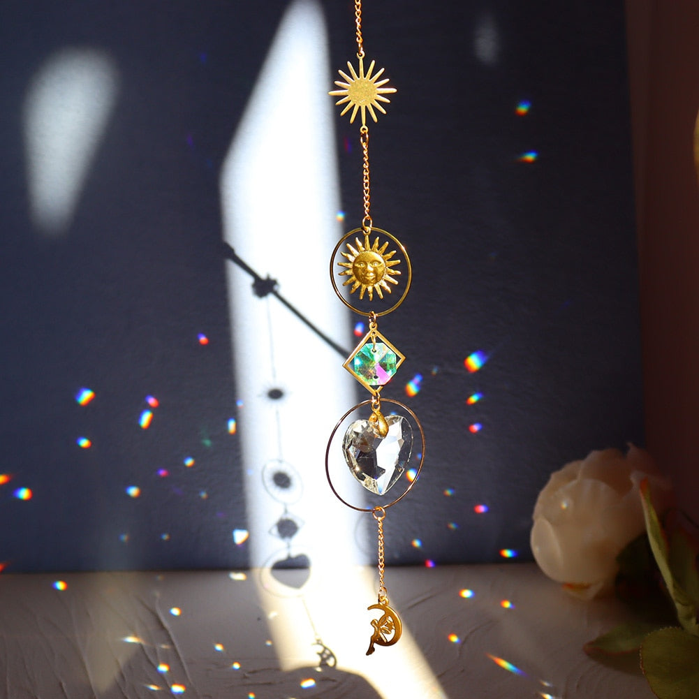 Crystal Windchime Ornaments Star Moon Pendant Hanging Sun catchers Wind Chimes Window Craft Outdoor Garden Room Home Decor Gifts