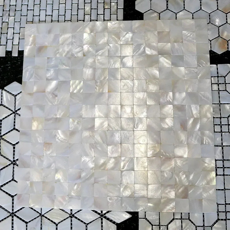 1pc Shell Mosaic Tile Natural White Mother of Pearl Wall Backsplash Bathroom Tiles sheet white beige