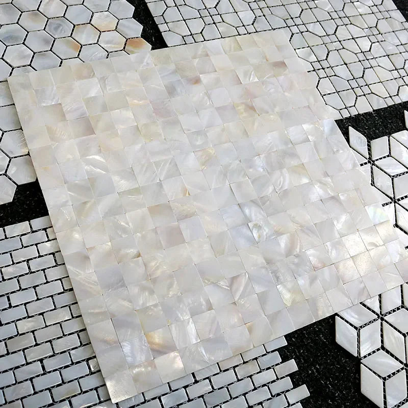 1pc Shell Mosaic Tile Natural White Mother of Pearl Wall Backsplash Bathroom Tiles sheet white beige