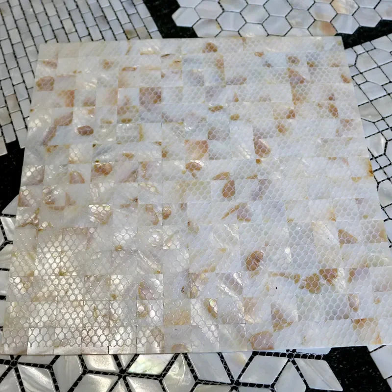 1pc Shell Mosaic Tile Natural White Mother of Pearl Wall Backsplash Bathroom Tiles sheet white beige